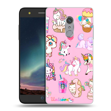 Силиконовый чехол на ZTE Blade V7 Plus с принтом розовые единороги
