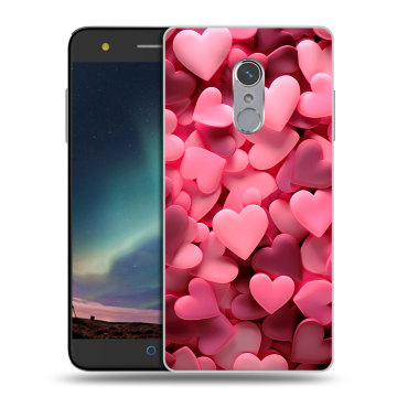 Силиконовый чехол на ZTE Blade V7 Plus с принтом розовые сердечки