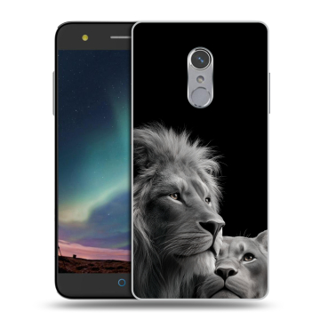 Силиконовый чехол на ZTE Blade V7 Plus с принтом Лев кошки Силиконовый чехол на ZTE Blade V7 Plus с принтом Лев кошки