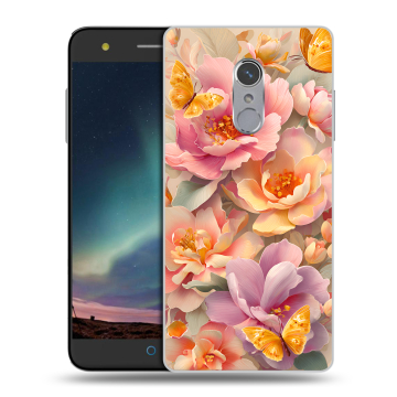Силиконовый чехол на ZTE Blade V7 Plus с принтом Цветы и бабочки Силиконовый чехол на ZTE Blade V7 Plus с принтом Цветы и бабочки