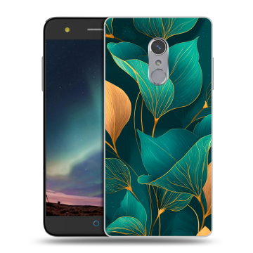 Силиконовый чехол на ZTE Blade V7 Plus с принтом Листья и золото Силиконовый чехол на ZTE Blade V7 Plus с принтом Листья и золото