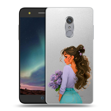 Силиконовый чехол на ZTE Blade V7 Plus с принтом девушка цветы