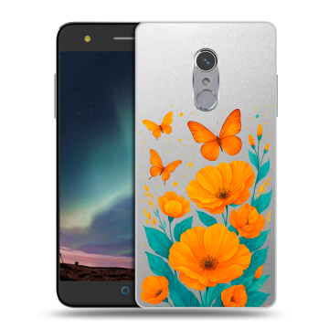 Силиконовый чехол на ZTE Blade V7 Plus с принтом цветы бабочки