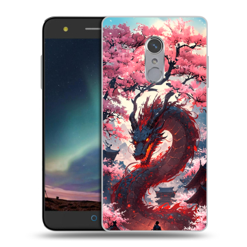 Силиконовый чехол на ZTE Blade V7 Plus с принтом Дракон Японский