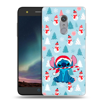 Силиконовый чехол на ZTE Blade V7 Plus с принтом Стич Новый год