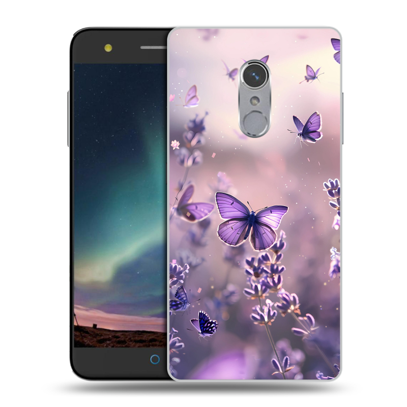 Силиконовый чехол на ZTE Blade V7 Plus с принтом бабочки и лаванда Силиконовый чехол на ZTE Blade V7 Plus с принтом бабочки и лаванда