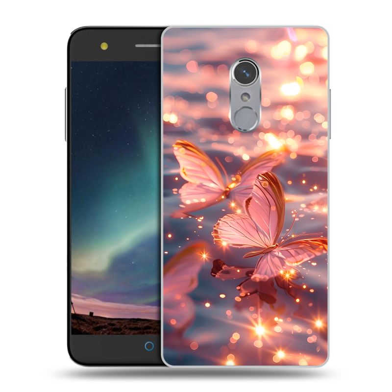 Силиконовый чехол на ZTE Blade V7 Plus с принтом бабочки розовые Силиконовый чехол на ZTE Blade V7 Plus с принтом бабочки розовые