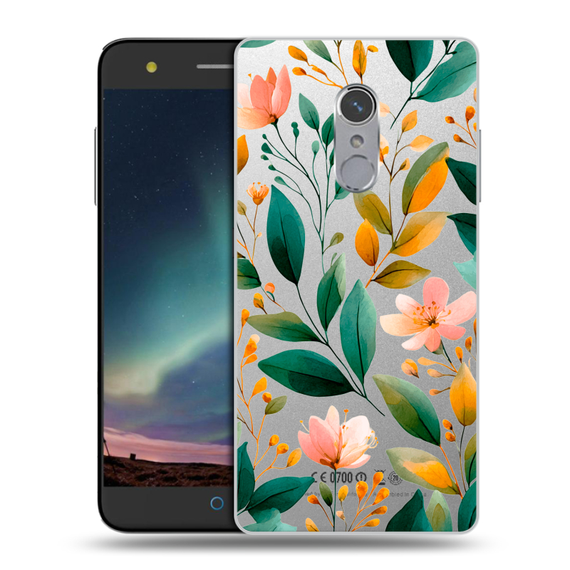 Силиконовый чехол на ZTE Blade V7 Plus с принтом Цветы паттерн Силиконовый чехол на ZTE Blade V7 Plus с принтом Цветы паттерн