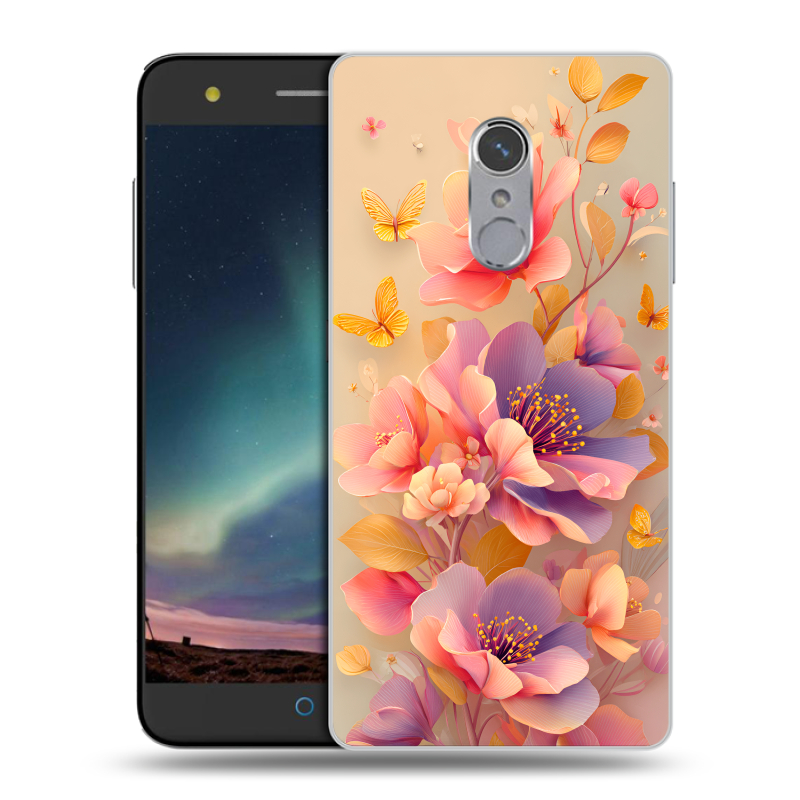 Силиконовый чехол на ZTE Blade V7 Plus с принтом Цветы и бабочки Силиконовый чехол на ZTE Blade V7 Plus с принтом Цветы и бабочки