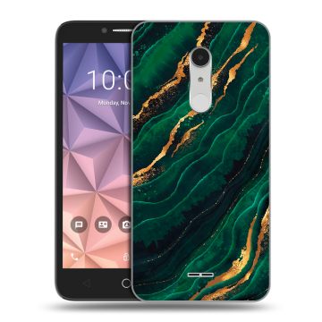 Силиконовый чехол на Alcatel A3 XL с принтом Мрамор зеленое золото Силиконовый чехол на Alcatel A3 XL с принтом Мрамор зеленое золото
