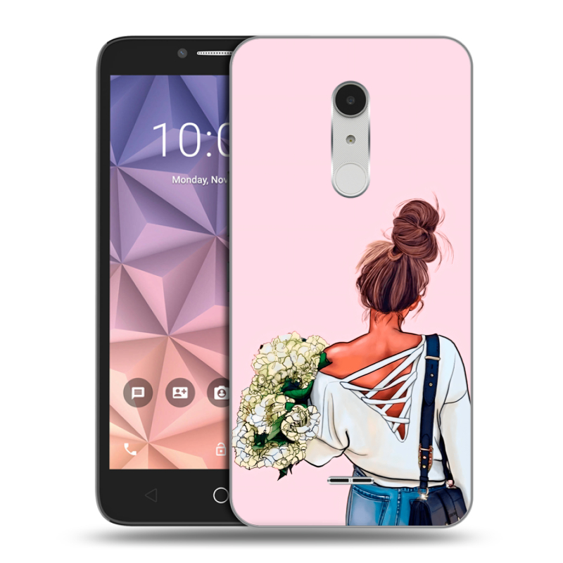 Силиконовый чехол на Alcatel A3 XL с принтом Девушка и букет Силиконовый чехол на Alcatel A3 XL с принтом Девушка и букет