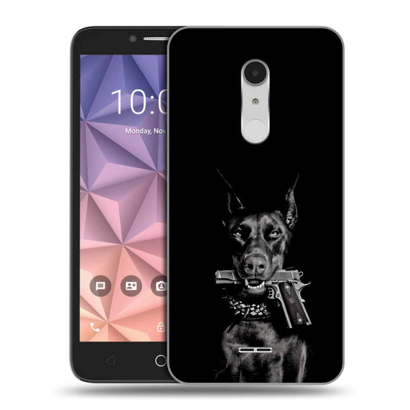 Силиконовый чехол на Alcatel A3 XL с принтом Доберман и пистолет Силиконовый чехол на Alcatel A3 XL с принтом Доберман и пистолет