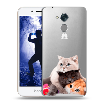 Силиконовый противоударный чехол на Huawei Honor 6A с принтом Кошки Силиконовый противоударный чехол на Huawei Honor 6A с принтом Кошки