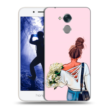 Силиконовый противоударный чехол на Huawei Honor 6A с принтом Девушка и букет Силиконовый противоударный чехол на Huawei Honor 6A с принтом Девушка и букет