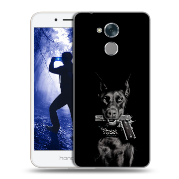 Силиконовый противоударный чехол на Huawei Honor 6A с принтом Доберман и пистолет Силиконовый противоударный чехол на Huawei Honor 6A с принтом Доберман и пистолет
