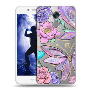 Силиконовый противоударный чехол на Huawei Honor 6A с принтом Бабочки и цветы
