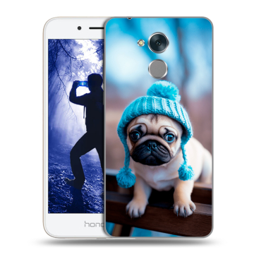 Силиконовый противоударный чехол на Huawei Honor 6A с принтом Мопс в шапке Силиконовый противоударный чехол на Huawei Honor 6A с принтом Мопс в шапке