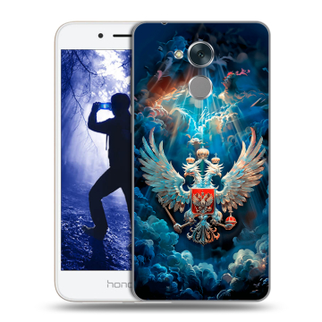 Силиконовый противоударный чехол на Huawei Honor 6A с принтом Герб флаг России