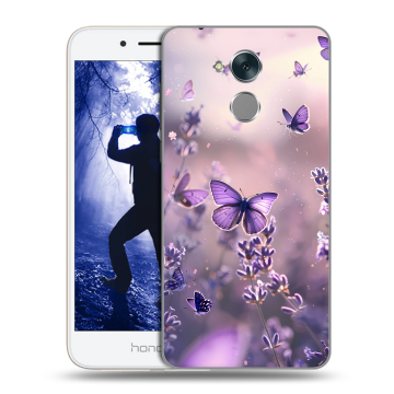 Силиконовый противоударный чехол на Huawei Honor 6A с принтом бабочки и лаванда Силиконовый противоударный чехол на Huawei Honor 6A с принтом бабочки и лаванда