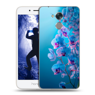 Силиконовый противоударный чехол на Huawei Honor 6A с принтом голубые орхидеи