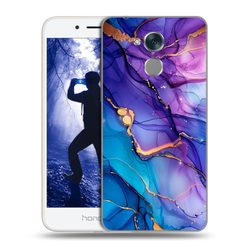 Силиконовый противоударный чехол на Huawei Honor 6A с принтом синий мрамор