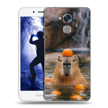 Силиконовый противоударный чехол на Huawei Honor 6A с принтом Капибара с апельсином Силиконовый противоударный чехол на Huawei Honor 6A с принтом Капибара с апельсином