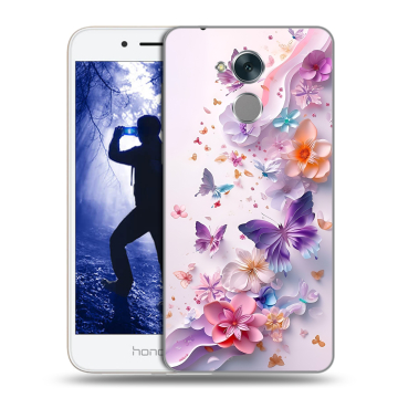 Силиконовый противоударный чехол на Huawei Honor 6A с принтом цветы бабочки