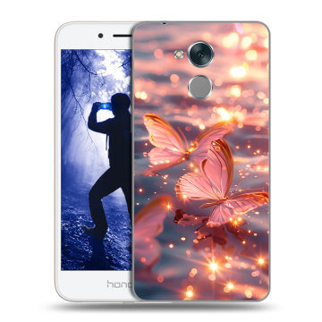 Силиконовый противоударный чехол на Huawei Honor 6A с принтом бабочки розовые Силиконовый противоударный чехол на Huawei Honor 6A с принтом бабочки розовые