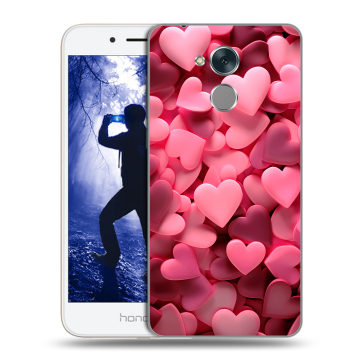 Силиконовый противоударный чехол на Huawei Honor 6A с принтом розовые сердечки Силиконовый противоударный чехол на Huawei Honor 6A с принтом розовые сердечки