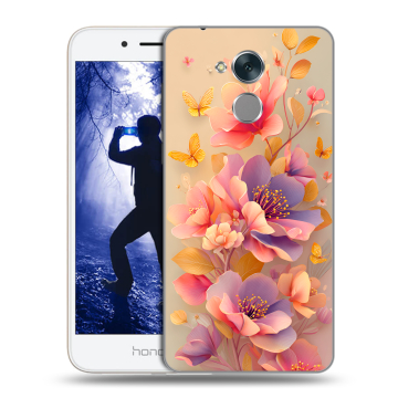 Силиконовый противоударный чехол на Huawei Honor 6A с принтом Цветы и бабочки Силиконовый противоударный чехол на Huawei Honor 6A с принтом Цветы и бабочки