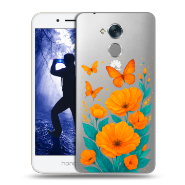 Силиконовый противоударный чехол на Huawei Honor 6A с принтом цветы бабочки Силиконовый противоударный чехол на Huawei Honor 6A с принтом цветы бабочки