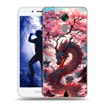 Силиконовый противоударный чехол на Huawei Honor 6A с принтом Дракон Японский