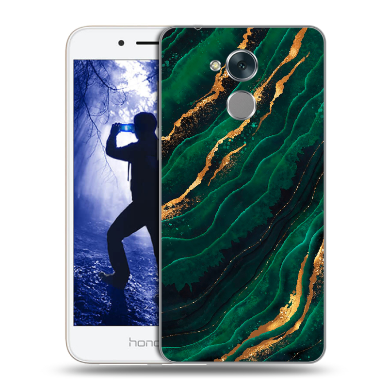 Силиконовый противоударный чехол на Huawei Honor 6A с принтом Мрамор зеленое золото Силиконовый противоударный чехол на Huawei Honor 6A с принтом Мрамор зеленое золото