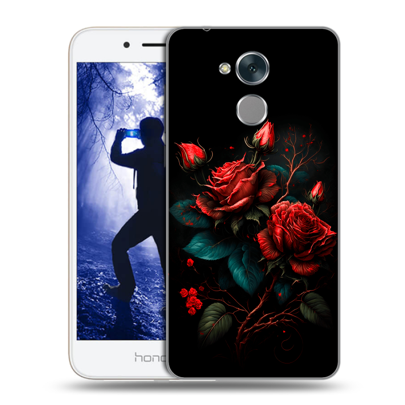 Силиконовый противоударный чехол на Huawei Honor 6A с принтом Розы красные Силиконовый противоударный чехол на Huawei Honor 6A с принтом Розы красные