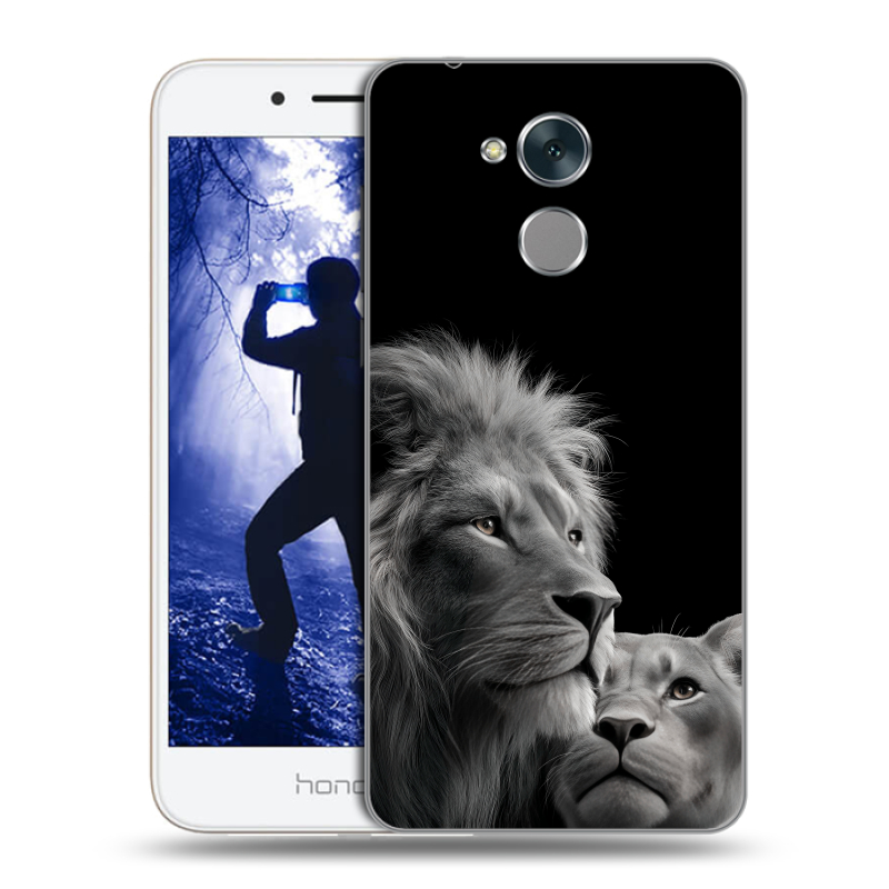 Силиконовый противоударный чехол на Huawei Honor 6A с принтом Лев кошки Силиконовый противоударный чехол на Huawei Honor 6A с принтом Лев кошки