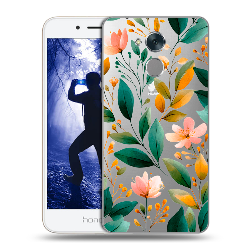 Силиконовый противоударный чехол на Huawei Honor 6A с принтом Цветы паттерн Силиконовый противоударный чехол на Huawei Honor 6A с принтом Цветы паттерн