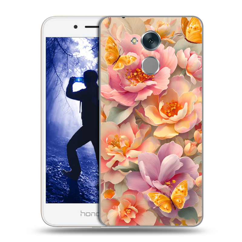 Силиконовый противоударный чехол на Huawei Honor 6A с принтом Цветы и бабочки Силиконовый противоударный чехол на Huawei Honor 6A с принтом Цветы и бабочки