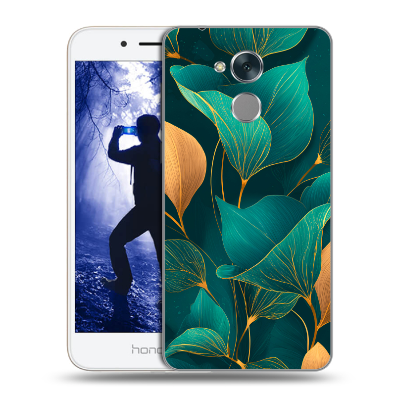Силиконовый противоударный чехол на Huawei Honor 6A с принтом Листья и золото Силиконовый противоударный чехол на Huawei Honor 6A с принтом Листья и золото