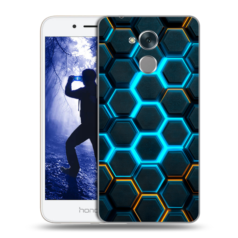 Силиконовый противоударный чехол на Huawei Honor 6A с принтом Неоновые соты Силиконовый противоударный чехол на Huawei Honor 6A с принтом Неоновые соты