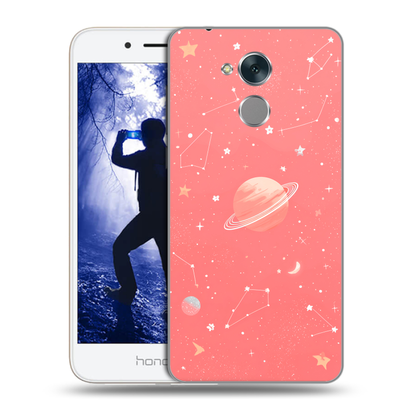 Силиконовый противоударный чехол на Huawei Honor 6A с принтом Розовый космос Силиконовый противоударный чехол на Huawei Honor 6A с принтом Розовый космос