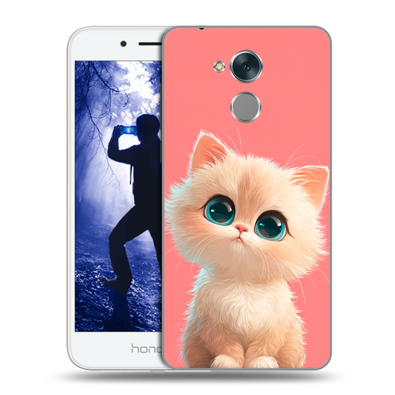 Силиконовый противоударный чехол на Huawei Honor 6A с принтом Розовый котенок Силиконовый противоударный чехол на Huawei Honor 6A с принтом Розовый котенок