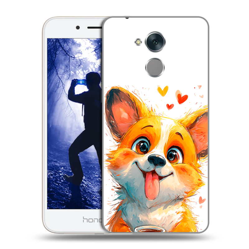 Силиконовый противоударный чехол на Huawei Honor 6A с принтом корги Силиконовый противоударный чехол на Huawei Honor 6A с принтом корги