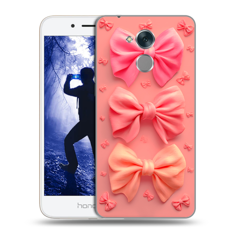 Силиконовый противоударный чехол на Huawei Honor 6A с принтом Розовые бантики Силиконовый противоударный чехол на Huawei Honor 6A с принтом Розовые бантики