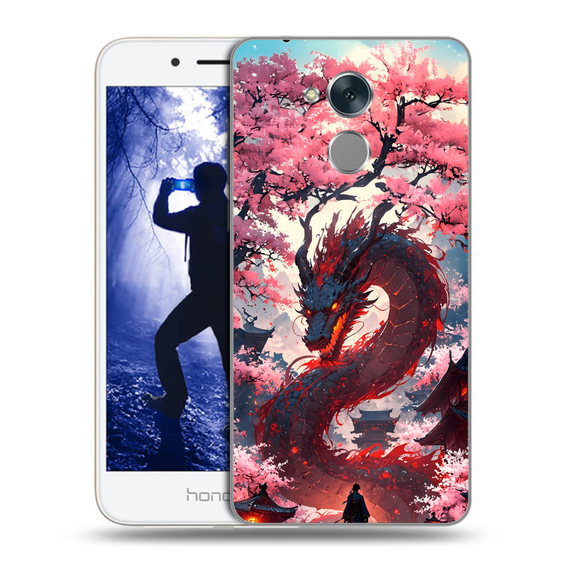 Силиконовый противоударный чехол на Huawei Honor 6A с принтом Дракон Японский Силиконовый противоударный чехол на Huawei Honor 6A с принтом Дракон Японский