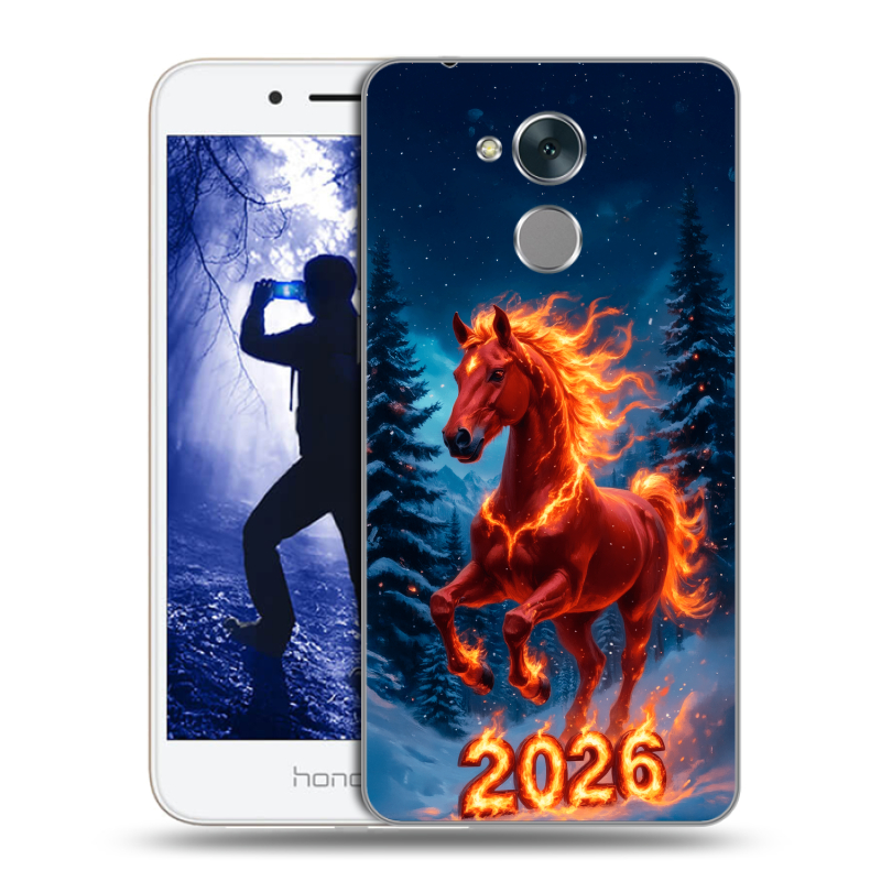 Силиконовый противоударный чехол на Huawei Honor 6A с принтом Новый год коня Силиконовый противоударный чехол на Huawei Honor 6A с принтом Новый год коня