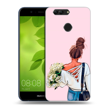 Силиконовый чехол на Huawei Nova 2 Plus с принтом Девушка и букет