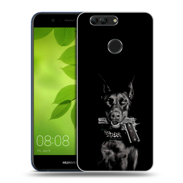 Силиконовый чехол на Huawei Nova 2 Plus с принтом Доберман и пистолет