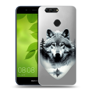 Силиконовый чехол на Huawei Nova 2 Plus с принтом Волк в лесу