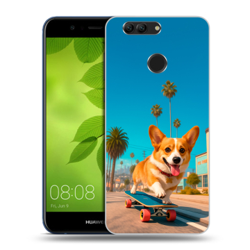 Силиконовый чехол на Huawei Nova 2 Plus с принтом Корги на скейте Силиконовый чехол на Huawei Nova 2 Plus с принтом Корги на скейте