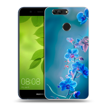 Силиконовый чехол на Huawei Nova 2 Plus с принтом Голубые цветы Силиконовый чехол на Huawei Nova 2 Plus с принтом Голубые цветы